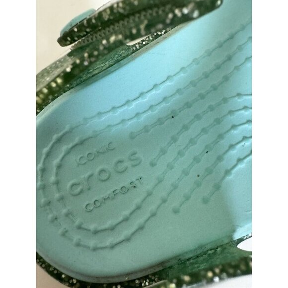 Crocs Girls Blue Green Glitter Size 5 Isabella Hook Loop Sling Back Bow Sandals - Picture 7 of 12